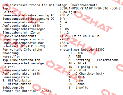 8530/1-RCBO-STAA101N-30-C10 -000-2 / 322003 Stahl