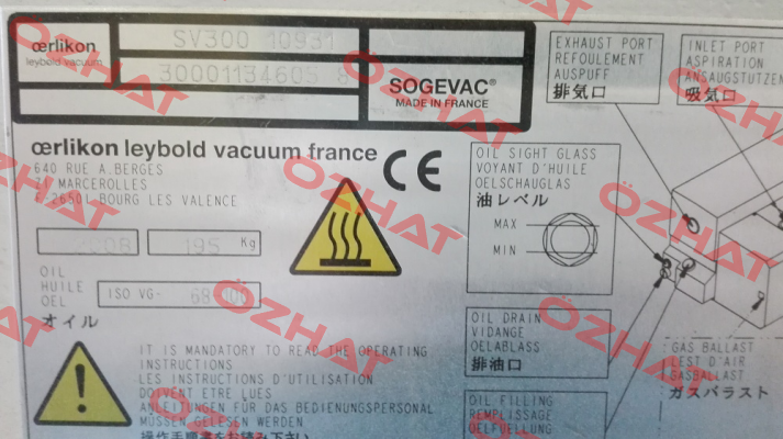 Plate Valves For Vacuum PumpMOD: Sogevac SV 300 10931 LEYBOLD  Leybold