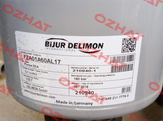 FZA01B60AL17 Bijur Delimon