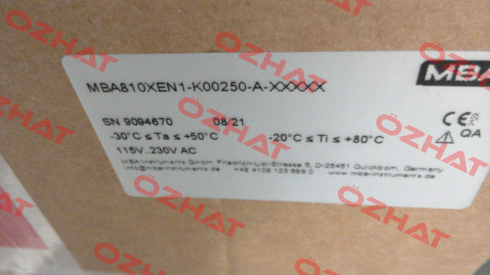 MBA810XEN1-K00250-A-XXXXX MBA Instruments